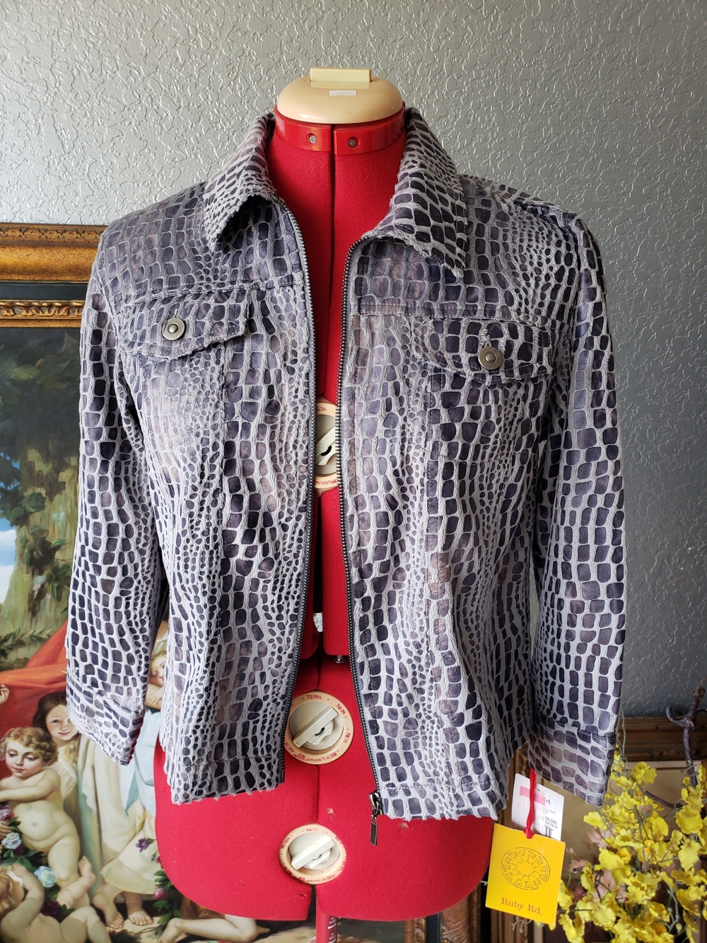 Ruby Rd. Men's Gray Croc-Print Lightweight Shirt Jacket